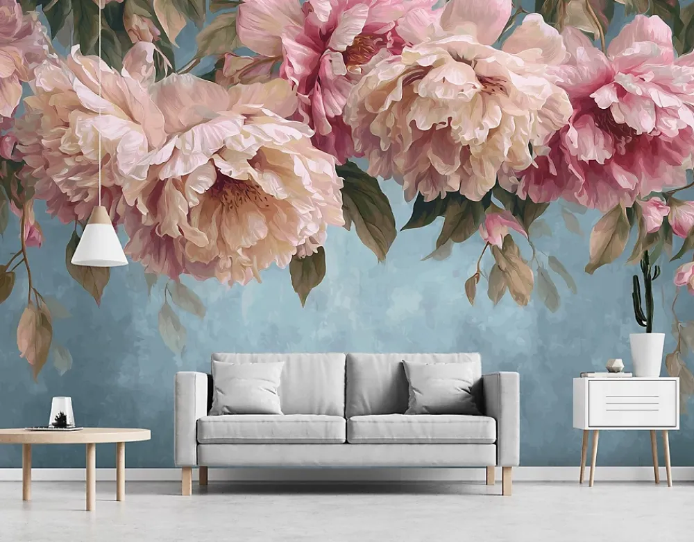 Wallarena Papier Peint Panoramique<Papier Peint Panoramique Intissé Fleurs Suspendu Rose - 350x250 cm - Papier Peint Chambre et salon