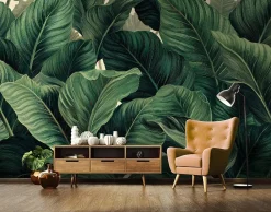 Wallarena Papier Peint Panoramique Intissé Feuilles Jungle Vert - 350x250 cm - Papier Peint Chambre et salon- Papier Peint Panoramique
