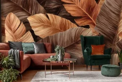 Wallarena Papier Peint Panoramique<Papier Peint Panoramique Intissé Feuilles Abstrait Brun - 400x280 cm - Papier Peint Chambre et salon