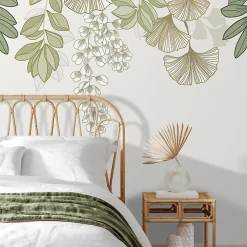 GoodHome Papier Peint Panoramique|Papier Peint<Papier peint panoramique intissé Aureolin feuillage et fleurs vert L.280 x l.159 cm