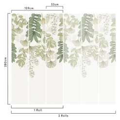 GoodHome Papier Peint Panoramique|Papier Peint<Papier peint panoramique intissé Aureolin feuillage et fleurs vert L.280 x l.159 cm