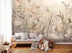 Wallarena Papier Peint Panoramique<Papier Peint Panoramique Intissé Fleurs Prairie Beige - 350x250 cm - Papier Peint Chambre et salon