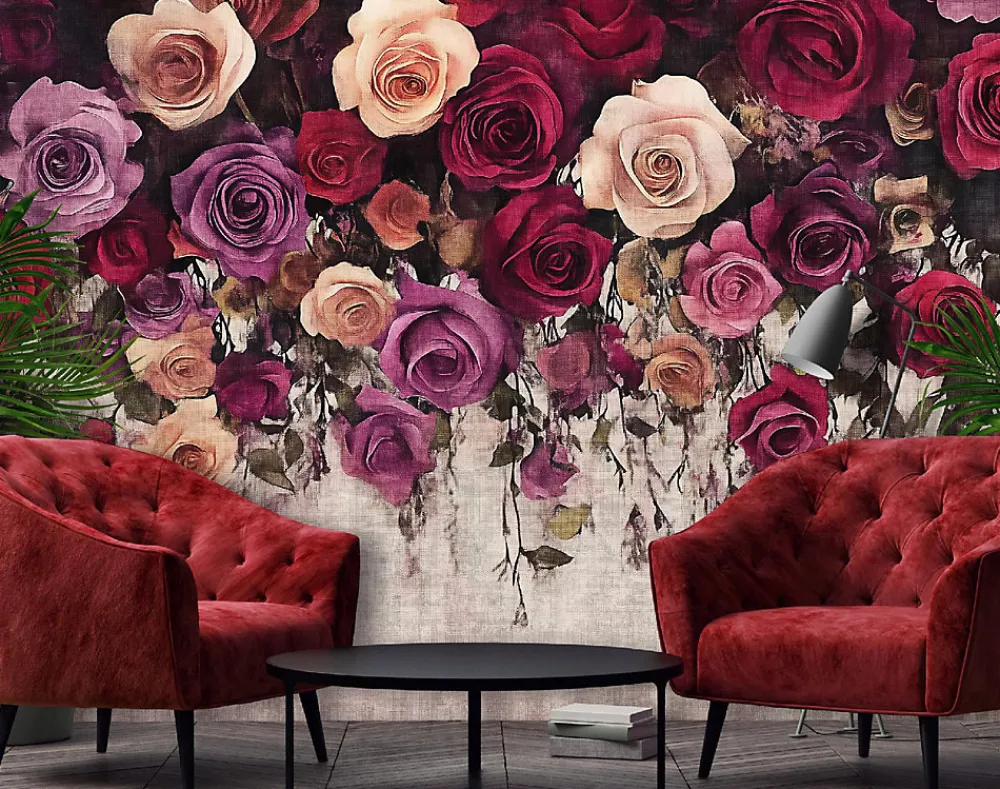 Wallarena Papier Peint Panoramique<Papier Peint Panoramique Intissé Fleurs Floral Vintage 350x250 cm - Colle Inclus - Moderne Papier Peint Intissé Chambre Salon