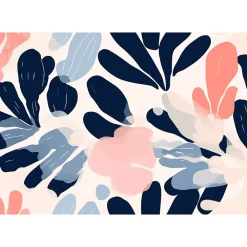 IDPanneaux Papier peint panoramique intissé fleuri, fleurs abstraites, bleu, rose, 8 lés, L.280 x l.400cm- Papier Peint Panoramique