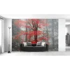 IDPanneaux Papier peint panoramique intissé forêt arbre feuille rouge sur fond gris, 8 lés, L.280 x l.400cm- Papier Peint Panoramique