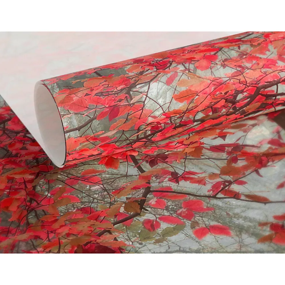 IDPanneaux Papier peint panoramique intissé forêt arbre feuille rouge sur fond gris, 8 lés, L.280 x l.400cm- Papier Peint Panoramique