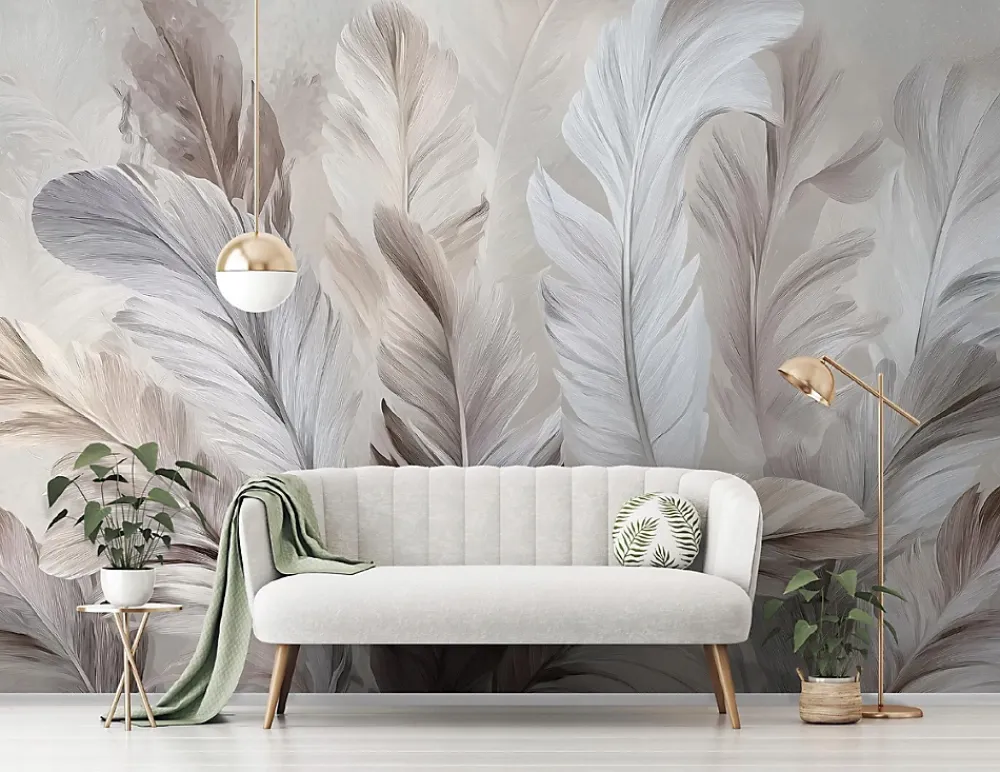 Wallarena Papier Peint Panoramique<Papier Peint Panoramique Intissé Plumes Abstrait Beige - 350x250 cm - Papier Peint Chambre et salon