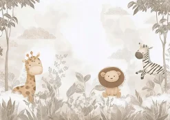 Wallarena Papier Peint Panoramique Intissé Jungle Animaux Beige - 350x250 cm - Papier Peint Enfant- Papier Peint Panoramique