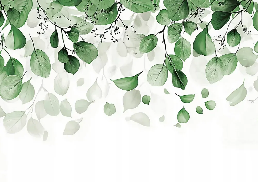 Wallarena Papier Peint Panoramique Intissé Blanc Vert Feuilles 350x250 cm - Colle Inclus - Moderne XXL Papier Peint por Chambre Salon- Papier Peint Panoramique