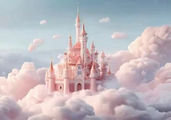 Wallarena Papier Peint Panoramique Fille Château Rose - 350x250 cm - Papier Peint Enfant- Papier Peint Panoramique