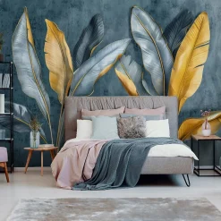Wallarena Papier Peint Panoramique Intissé Feuilles Nature 400x280 cm - Colle Inclus - Moderne XXL Papier Peint por Chambre Salon- Papier Peint Panoramique