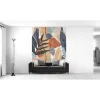 IDPanneaux Papier peint panoramique intissé géométrique gris, bleu, orange, 4lés, L.280 x l.200cm- Papier Peint Panoramique