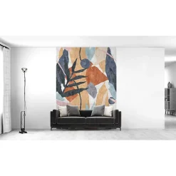 IDPanneaux Papier peint panoramique intissé géométrique gris, bleu, orange, 4lés, L.280 x l.200cm- Papier Peint Panoramique