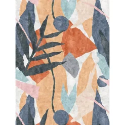 IDPanneaux Papier peint panoramique intissé géométrique gris, bleu, orange, 4lés, L.280 x l.200cm- Papier Peint Panoramique