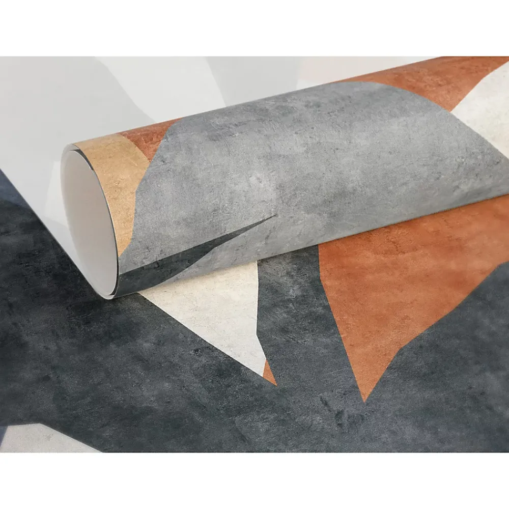IDPanneaux Papier peint panoramique intissé géométrique gris, bleu, orange, 4lés, L.280 x l.200cm- Papier Peint Panoramique