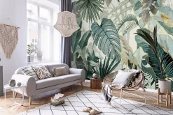Wallarena Papier Peint Panoramique Intissé Feuilles Jungle Vert - 416x254 cm - Papier Peint Chambre et salon- Papier Peint Panoramique
