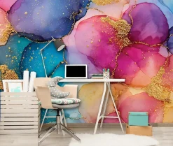 Wallarena Papier Peint Panoramique Intissé Abstrait Aquarelle Coloré - 350x250 cm - Papier Peint Chambre et salon- Papier Peint Panoramique
