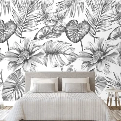 GoodHome Papier peint panoramique Kuaj noir et blanc L.280 x l.159 cm- Papier Peint Panoramique|Papier Peint