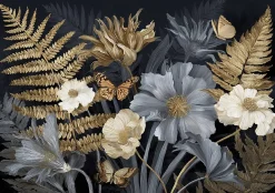 Wallarena Papier Peint Panoramique Intissé Feuilles Fleurs Gris - 400x280 cm - Papier Peint Chambre et salon- Papier Peint Panoramique