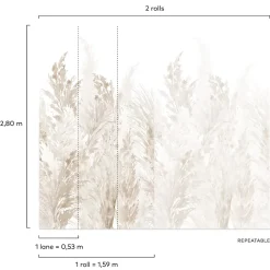 Grandeco Papier Peint Panoramique<Papier peint panoramique intissé pampas beige, 3 lés, L.280 x l.159 cm