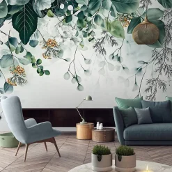 Wallarena Papier Peint Panoramique Intissé Nature Vert Feuilles 350x250 cm - Colle Inclus - Moderne XXL Papier Peint por Chambre Salon- Papier Peint Panoramique