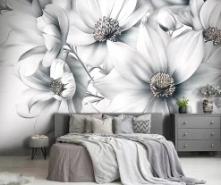 Wallarena Papier Peint Panoramique Intissé 3D Fleurs Floral 350x250 cm - Colle Inclus - Moderne Papier Peint Intissé Chambre Salon- Papier Peint Panoramique