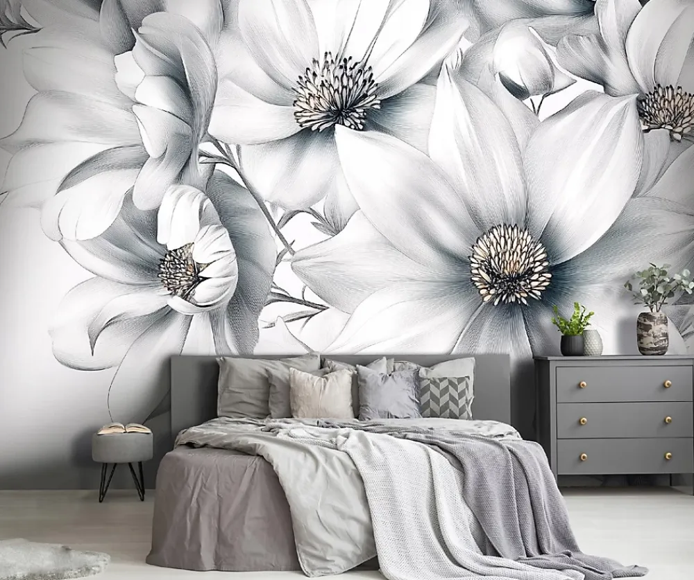 Wallarena Papier Peint Panoramique Intissé 3D Fleurs Floral 350x250 cm - Colle Inclus - Moderne Papier Peint Intissé Chambre Salon- Papier Peint Panoramique