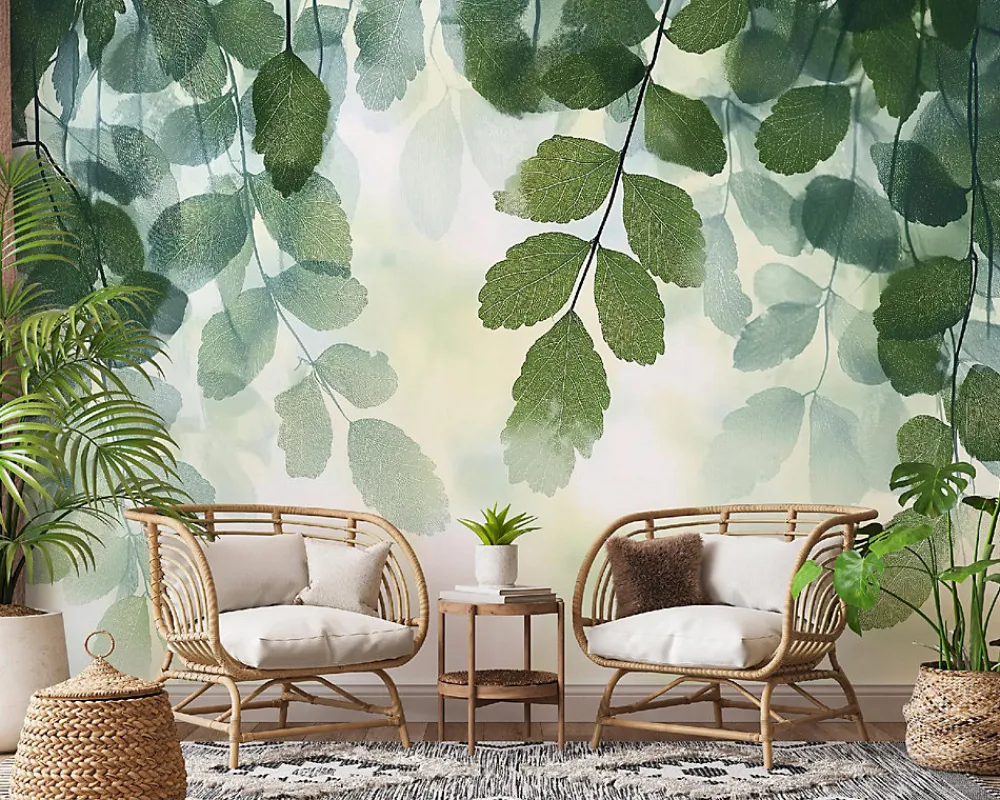 Wallarena Papier Peint Panoramique<Papier Peint Panoramique Intissé Feuilles Vert 400x280 cm - Colle Inclus - Moderne Papier Peint Intissé Chambre Salon