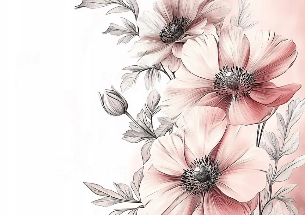 Wallarena Papier Peint Panoramique<Papier Peint Panoramique Intissé Fleurs Floral 350x250 cm - Colle Inclus - Moderne Papier Peint Intissé Chambre Salon