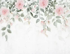 Wallarena Papier Peint Panoramique Intissé Fleurs Feuilles Vert 350x250 cm - Colle Inclus - Chambre et Salon- Papier Peint Panoramique