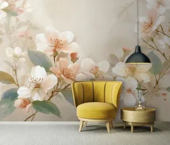 Wallarena Papier Peint Panoramique Intissé Fleurs Béton Beige - 350x250 cm - Papier Peint Chambre et salon- Papier Peint Panoramique