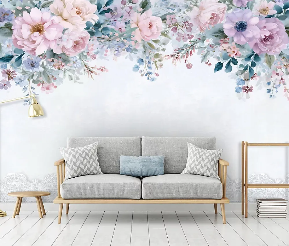 Wallarena Papier Peint Panoramique<Papier Peint Panoramique Intissé Fleurs Suspendu Bleu - 300x210 cm - Papier Peint Chambre et salon