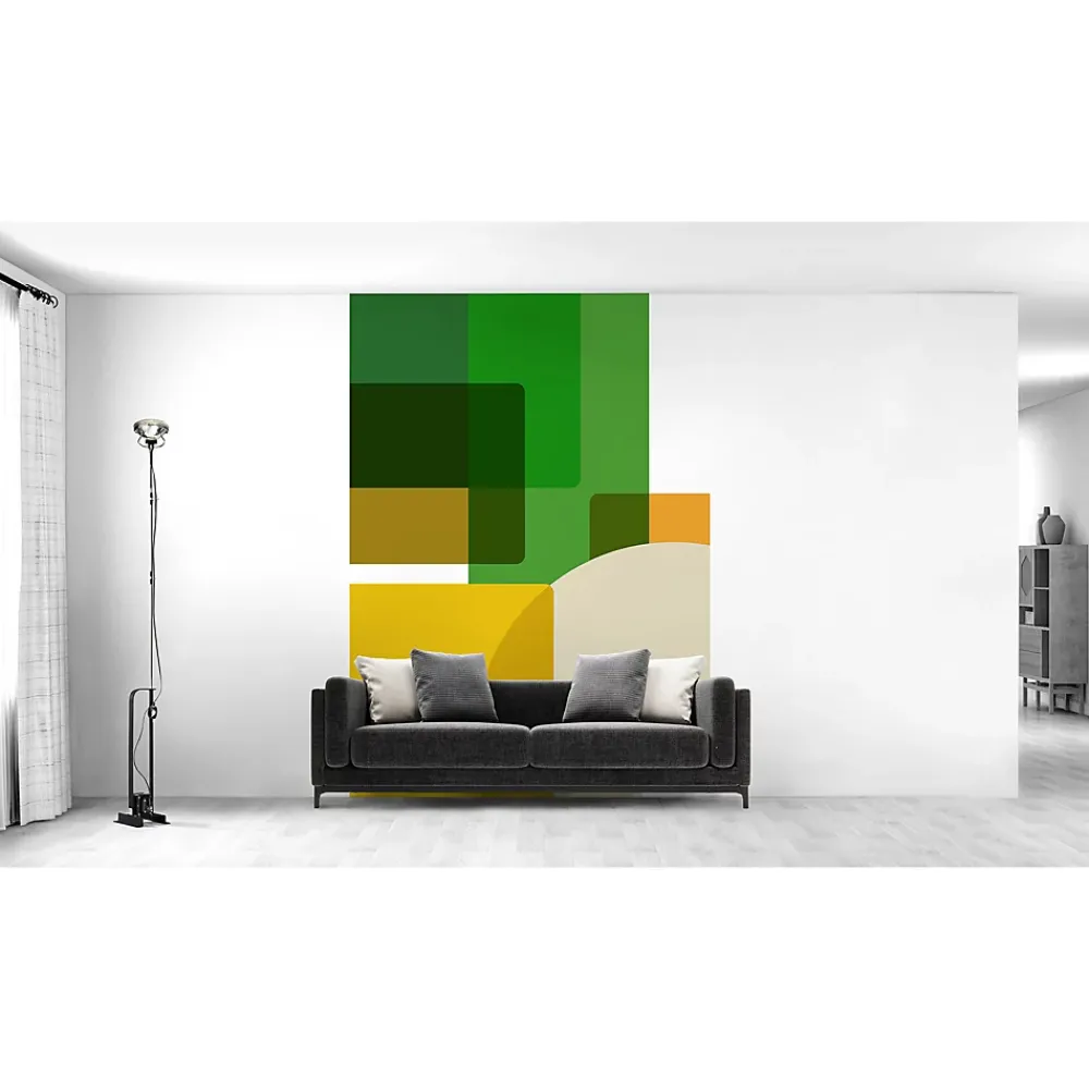 IDPanneaux Papier Peint Panoramique<Papier peint panoramique intissé géométrique superposé, vert, jaune, marron, 4 lés, L.280 x l.200cm