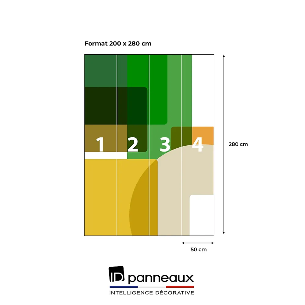 IDPanneaux Papier Peint Panoramique<Papier peint panoramique intissé géométrique superposé, vert, jaune, marron, 4 lés, L.280 x l.200cm