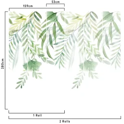 GoodHome Papier peint panoramique intissé Tyrian feuillage vert aquarelle L.280 x l.159 cm- Papier Peint Panoramique|Papier Peint
