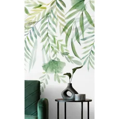 GoodHome Papier peint panoramique intissé Tyrian feuillage vert aquarelle L.280 x l.159 cm- Papier Peint Panoramique|Papier Peint