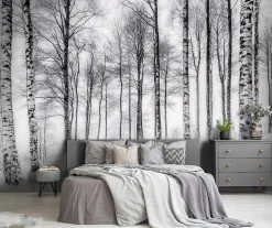 Wallarena Papier Peint Panoramique Intissé Noir et blanc Forêt 350x250 cm - Colle Inclus - Moderne XXL Papier Peint por Chambre Salon- Papier Peint Panoramique
