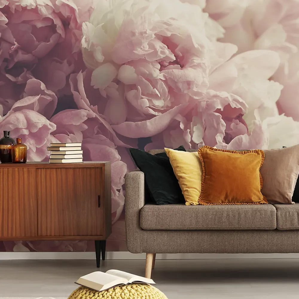 Muralo Papier Peint Photo Intissé FLEURS Pivoines Roses Pour La Chambre 450cm x 300cm- Papier Peint Panoramique