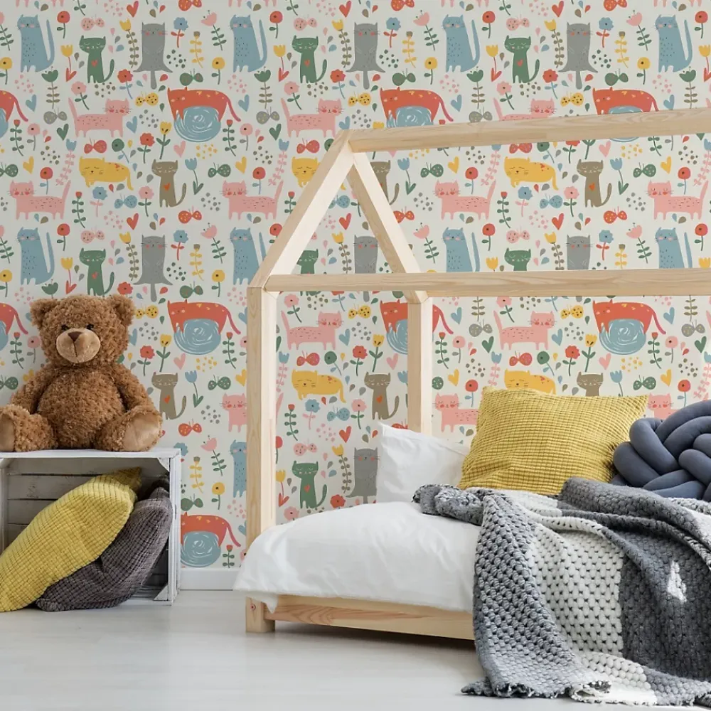 Muralo Papier Peint<Papier Peint Pour Chambre D'Enfant CHATS Animaux Colorés Plantes Conte De Fées