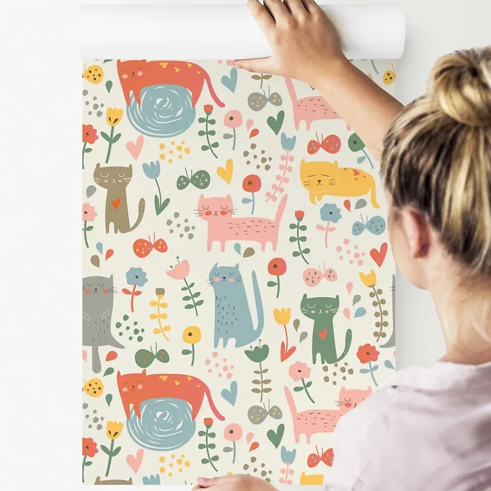 Muralo Papier Peint<Papier Peint Pour Chambre D'Enfant CHATS Animaux Colorés Plantes Conte De Fées