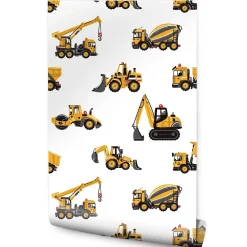 Muralo Papier Peint Pour Chambre D'Enfant EXCAVATRICES Voitures De Chantier Jaunes- Papier Peint