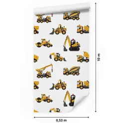 Muralo Papier Peint Pour Chambre D'Enfant EXCAVATRICES Voitures De Chantier Jaunes- Papier Peint