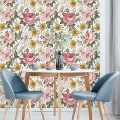 Muralo Papier Peint Pour La Chambre FLEURS Pivoines Hibiscus Pastel Nature- Papier Peint