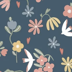 GoodHome Papier peint pré-encollé vinyle fleuri Easy Roll Blitz fleurs bleu l.53 x H.1005 cm- Papier Peint