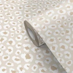 GoodHome Papier peint pré-encollé vinyle Easy Roll Coquille Pois beige l.53 x H.1005 cm- Papier Peint