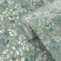 GoodHome Papier peint pré-encollé vinyle intissé fleuri Easy Roll Begonia vert l.53 x H.1005 cm- Papier Peint