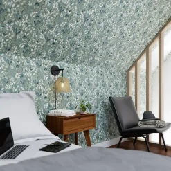 GoodHome Papier peint pré-encollé vinyle intissé fleuri Easy Roll Begonia vert l.53 x H.1005 cm- Papier Peint