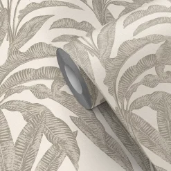 GoodHome Papier Peint<Papier peint pré-encollé vinyle intissé feuillage Easy Roll Duffy feuillage beige l.53 x H.1005 cm