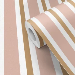 GoodHome Papier Peint<Papier peint pré-encollé vinyle intissé rayures rose Easy Roll Penrose l.53 x H.1005 cm