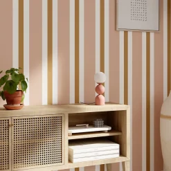 GoodHome Papier Peint<Papier peint pré-encollé vinyle intissé rayures rose Easy Roll Penrose l.53 x H.1005 cm